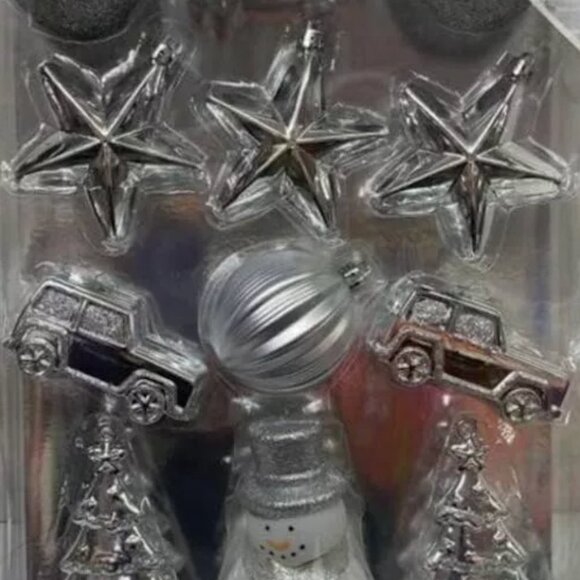 12 Silver Shatterproof Christmas Tree Trimming Ornaments Assortment - Picture 8 of 8